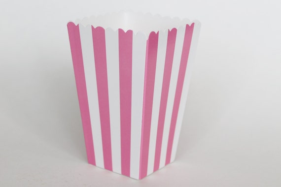 Hot Pink Striped Popcorn Box-Pop Corn Scoop-Hot Pink Favor Box-Party Favor Boxes-Striped Party Supplies-Pink Birthday Party-Wedding Favor Il_570xn