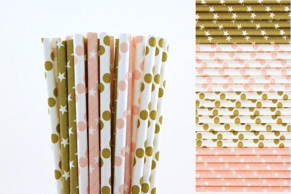 Pink Gold Polka Dot Paper Straws, first birthday, pink baby shower, 2nd birthday decor, princess party decor, fairy tale fairytale birthday Il_570xn