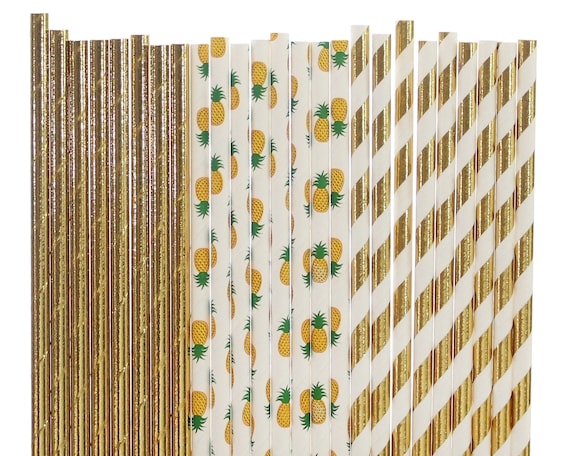 Pineapple Straws, Gold Baby Shower, Tropical First Birthday Party, Party Like A Pineapple, Gold Foil Straws, Summer Pool Party, Gold Decor Il_570xn