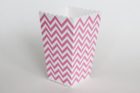 Hot Pink Chevron Popcorn Box-Pop Corn Scoop-Hot Pink Favor Box-Party Favor Boxes-Chevron Party Supplies-Pink Birthday Party-Wedding Favor Il_570xn