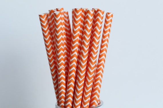 Orange Chevron Paper Straws-Orange Straws-Chevron Straws-Zigzag Straws-Party Straws-Mason Jar Straws-Halloween Straws-Cake Pop Sticks Il_570xn