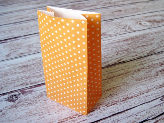 Party Favor Bags-10 ORANGE Polka Dot SMALL Lunch Sack-Party Favor Bags-Wedding Gift Bag-Dotted Birthday Treat Bag-Tangerine Goodie Bag Il_570xn