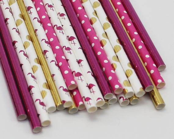 Girl 1st Birthday, Flamingo Paper Straw, Pink and Gold Cake Pop Sticks, Let's Flamingle, Girl Baby Shower Pink and Gold Decor Flamingo Decor Il_570xn