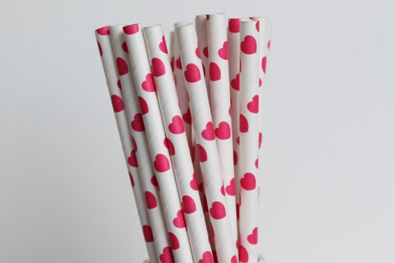 Dark Pink Heart Paper Straws-Mason Jar Straws-Valentines Day Straw-Wedding Straws-Dark Pink Heart Straws-Birthday Party Straws-Heart Straws Il_570xn