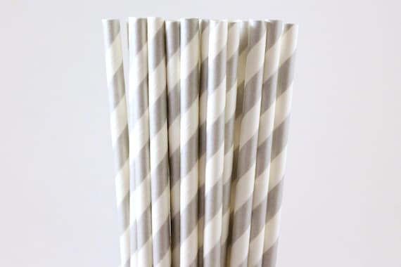 Silver Striped Paper Straws-Striped Straws-Silver Straws-Wedding Straws-Party Straws-Shower Straws-Mason Jar Straws-Cake Pop Sticks Il_570xn