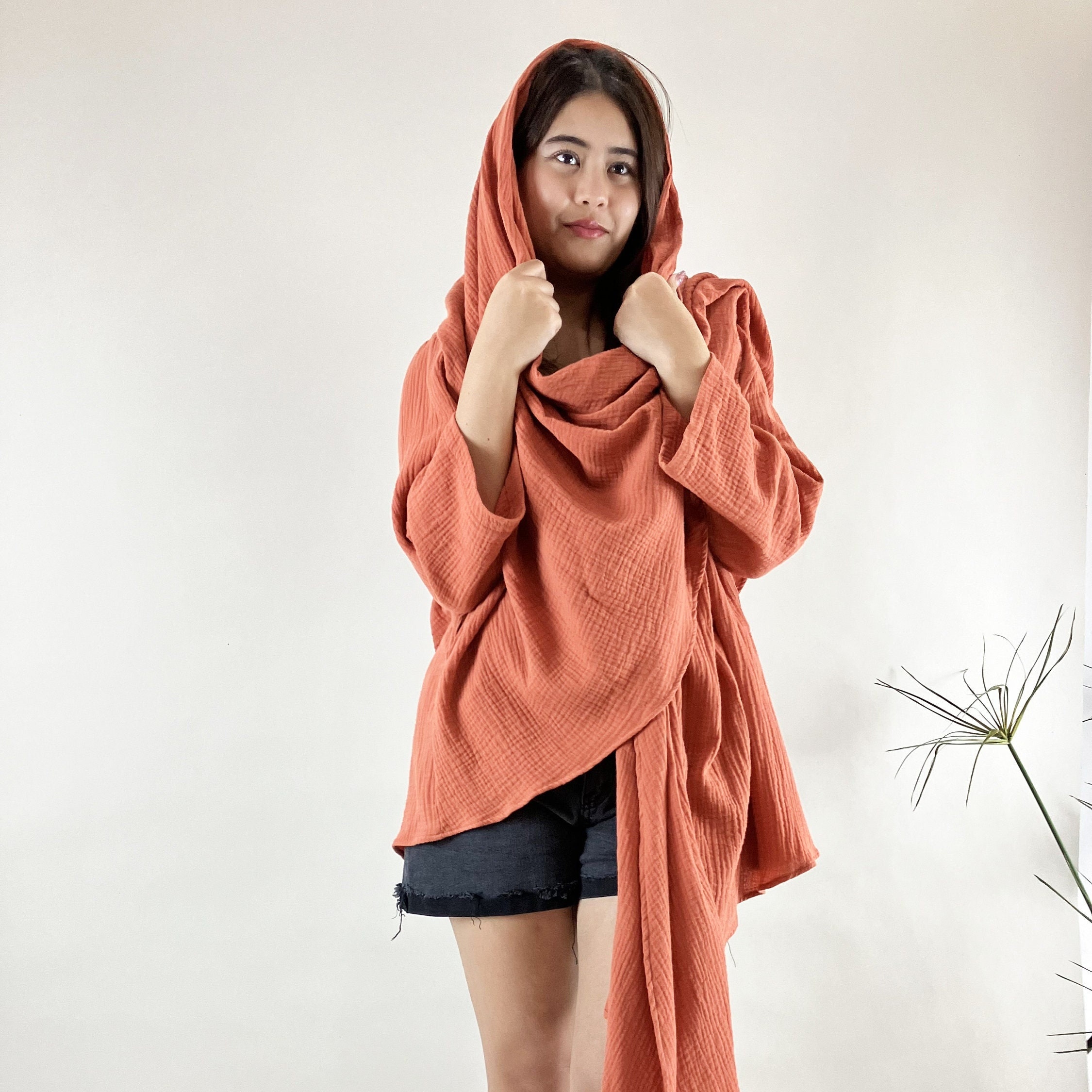 Hooded wrap sweater best sale