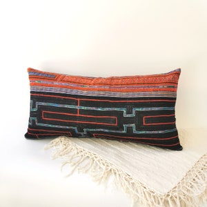 12&quot; x 24&quot; Lumbar cover Embroidered Hmong Lumbar  Tribal Cushion Farmhouse decor living room cushion cover