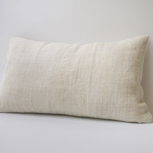 Off White Hand Woven Hemp Pillow Cover Lumbar 12&quot; x 20&quot; Hmong Hemp Pillow cover