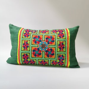 Green Lumbar Pillow Cover Handwoven Pillow Cover Lumbar 12 x20 Pillow cover