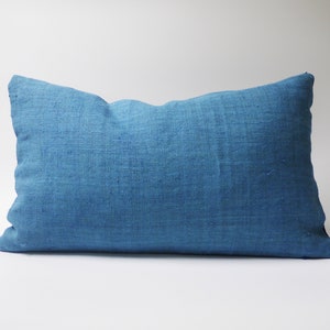 Blue Hand Woven Hemp Pillow Cover Lumbar 12&quot; x 20&quot; Hmong Hemp Pillow cover