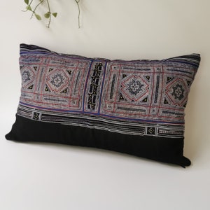 Vintage Tribal Hmong Batik Lumbar 12&quot; x 20&quot; pillow case Tribal Cushion Farmhouse decor living room cushion cover