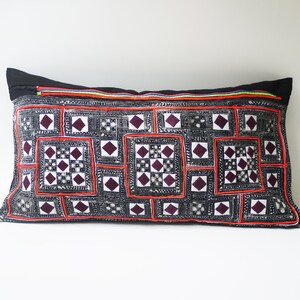 Vintage Tribal Hmong Batik Lumbar 12&quot; x 22&quot; pillow case Tribal Cushion Farmhouse decor living room cushion cover