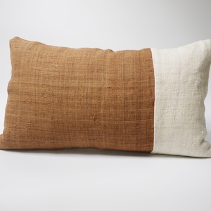 Brown & White Hand Woven Hemp Pillow Cover Lumbar 12&quot; x 20&quot; Pillow cover