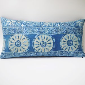 Blue Hand Woven Hemp Pillow Cover Lumbar 12&quot; x 24&quot; Hmong Hemp Pillow cover