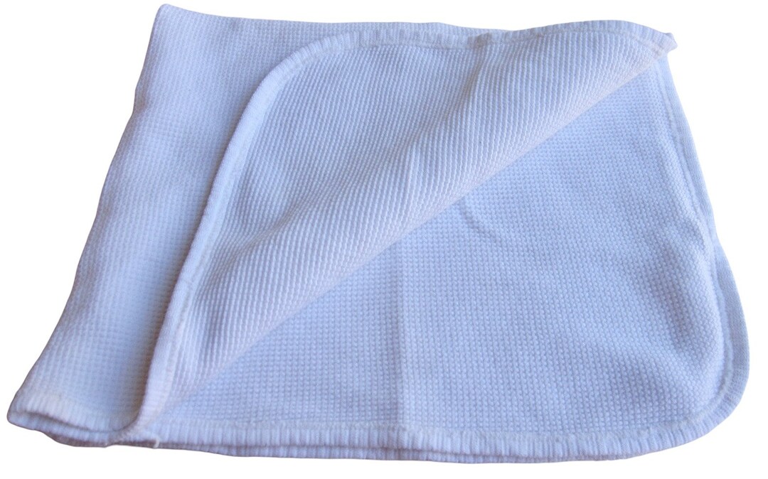 Vintage Baby White Receiving Blanket Cotton Thermal Waffle Weave