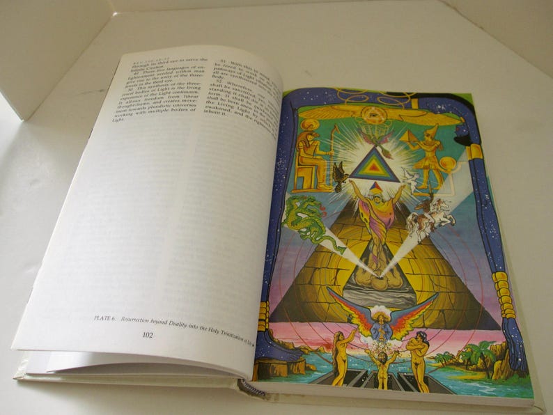 Peut inclure: Un livre ouvert avec une illustration color&eacute;e sur la page de droite. L'illustration pr&eacute;sente une pyramide, des personnages et une figure centrale aux bras lev&eacute;s. La page de gauche contient du texte imprim&eacute;. Le livre est intitul&eacute; "R&eacute;surrection au-del&agrave; de la Dualit&eacute; dans la Trinitisation Sainte".