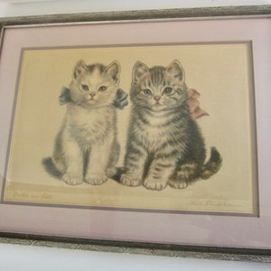 Signed Meta Pluckebaum Brother Sister Kitty Cat Colored Litho