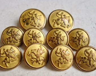 Holland & Sherry Blazer Replacement Buttons 10 Gold Charging Knight on Horse • Made in England