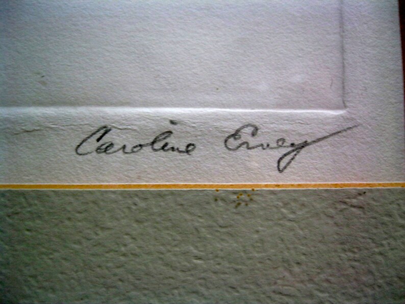 Caroline Erney Drypoint Etching Baby and Butterfly \u2022 Curiosity \u2022 Titled Signed Framed