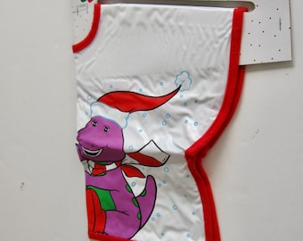 NEW Vintage 1993 Playskool Plastic Coverall Baby Bib Barney Dinosaur & Snowman