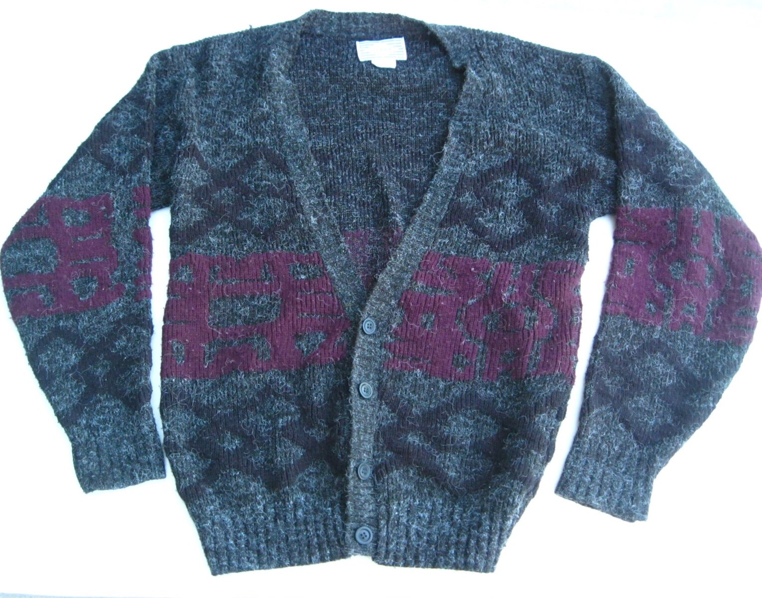 VTG 80s Fuzzy Grandpa Grunge Cardigan 