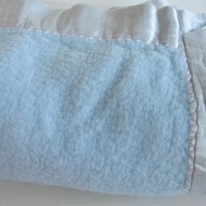 Vintage Quiltex Baby Blanket Blue Soft Brushed Acrylic Satin Trim 34x42&quot; • Made in the USA