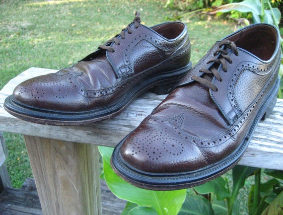 Vtg Nunn Bush Dark Brown Leather Dress Shoe Wingtip Oxford Brogues Mens 9C * Made in The USA