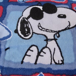 Vintage Snoopy baby blanket / lap throw hand quilted patchwork red white blue • Made in the USA
