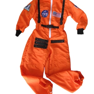 Astronaut Orange Costume Child Size 6-8 Halloween Flight Suit USA Flag NASA
