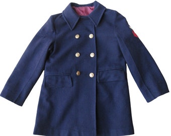 Vintage 1960s Fieldston Wool Sailor Coat Boys Size S Navy Blue • USA Made • EASTER
