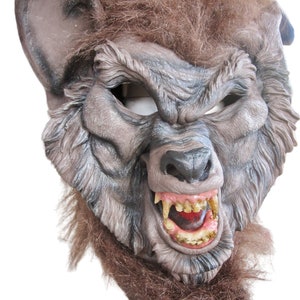 Wolfman Werewolf Full Mask Latex w Fur • Wolf Fangs • Adult OSFM • Scary Costume HALLOWEEN