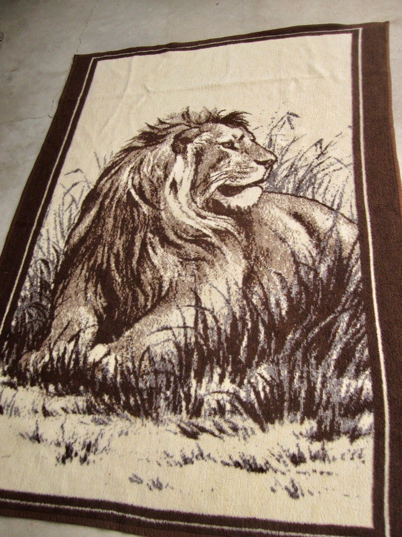 Vintage San Marcos Blanket African Lion Reversible Brown Cream Etsy