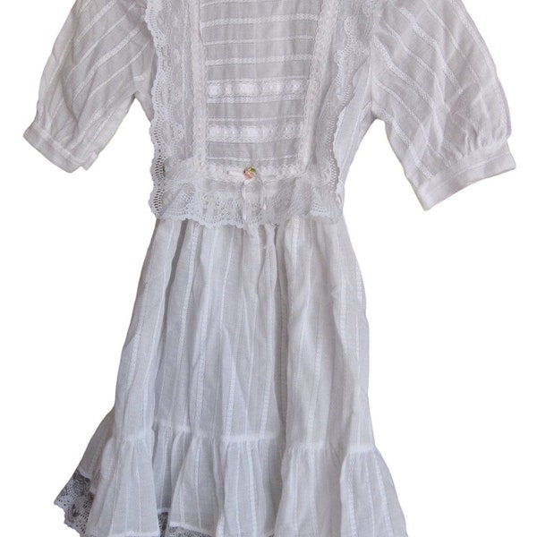 VTG 80s Girl M Dress Gunne Prairie Style White Lace Ruffles Bonnie Jean • Easter Flower Girl • Western • Made in the USA