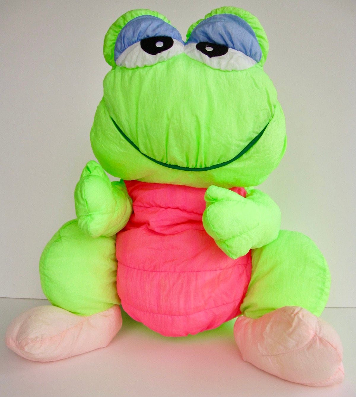 Vintage 1990 Prestige Neon Green Plush Frog Parachute Nylon