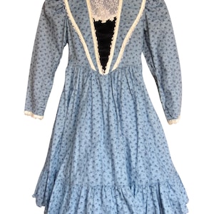 Vintage 70s GUNNE SAX Jeunes Filles Girls Dress Sz 8 Blue Floral Jessica McClintock Western • Made in the USA