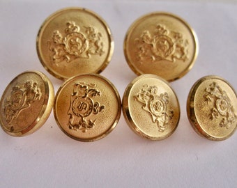 Stafford Gold Metal Lion Unicorn Crest Blazer Replacement 6 Waterbury Buttons • Made in the USA