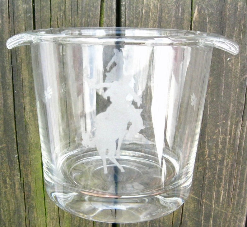 VTG Luminarc Crystal Ice Bucket Etched Cowboy Bucking Bronco Etsy