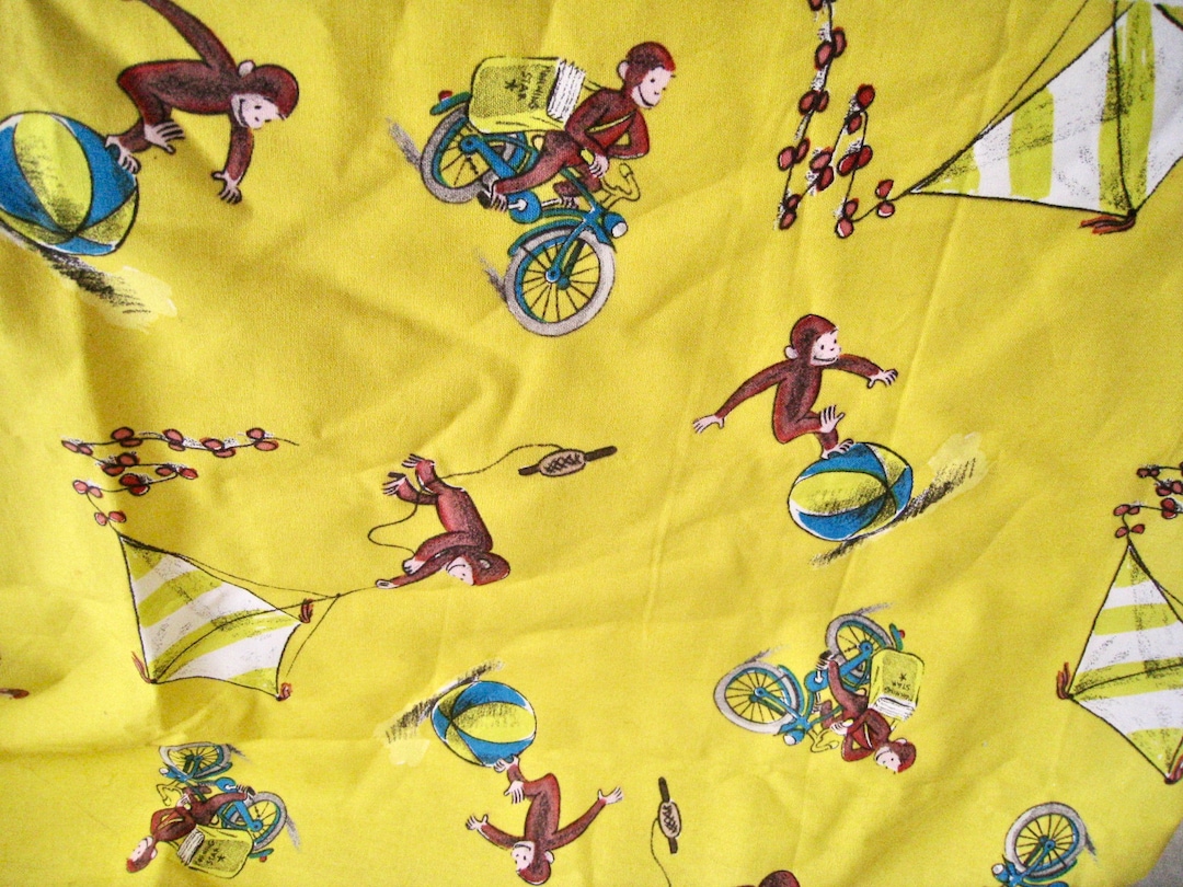 Curious George Delivering Papers Springs Fabric Yellow Cotton Cheeky ...