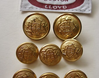 Alexander Lloyd Gold Metal Replacement 8 Buttons Winged Griffen Shield • Gryphon Griffin • Preppy