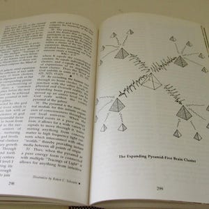 Peut inclure: Livre ouvert avec du texte et un diagramme intitul&eacute; "The Expanding Pyramid-Five Brain Cluster". Le diagramme pr&eacute;sente des pyramides et des lignes interconnect&eacute;es. Les pages sont blanc cass&eacute; avec du texte et des illustrations noirs.