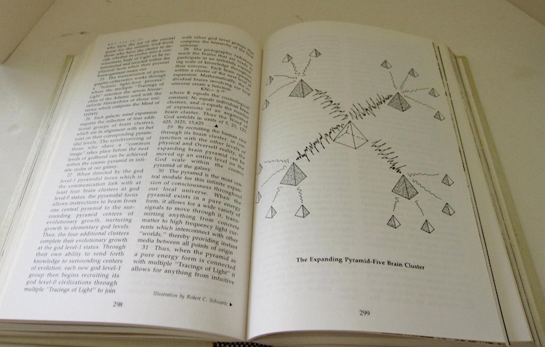 Peut inclure: Livre ouvert avec du texte et un diagramme intitul&eacute; "The Expanding Pyramid-Five Brain Cluster". Le diagramme pr&eacute;sente des pyramides et des lignes interconnect&eacute;es. Les pages sont blanc cass&eacute; avec du texte et des illustrations noirs.