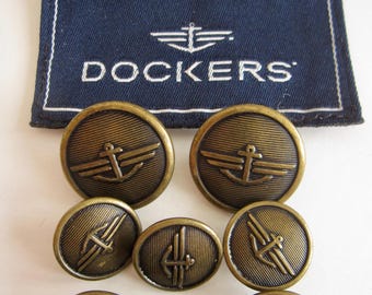 Dockers 8 Blazer Replacement Buttons Antiqued Gold Tone Anchor Logo