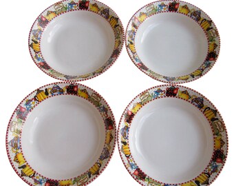 Vintage 1994 Mary Engelbreit Set of 4 Salad / Dessert Plates Afternoon Tea by Sakura