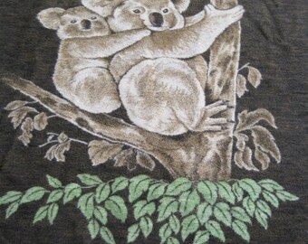 VTG Biederlack Blanket Koala Bear Cub Reversible Green Brown