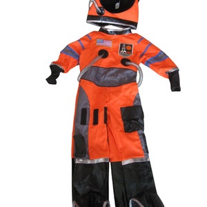 Astronaut Orange Costume w Helmet Child 3-4 Halloween Flight Suit USA Flag NASA