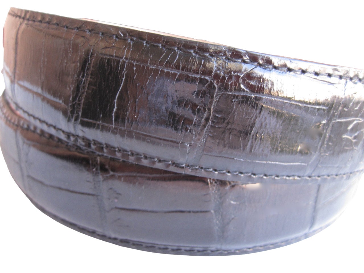 VTG Onyx Black Leather Belt Croc Grain Silver Tone Western  display picture 1