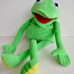 Vintage 1990s Kermit the Frog Muppets Plush Green Hand Puppet Big 21"