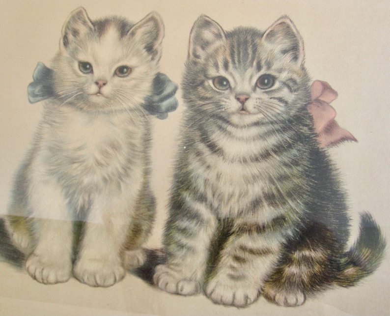 Signed Meta Pluckebaum Brother Sister Kitty Cat Colored Litho