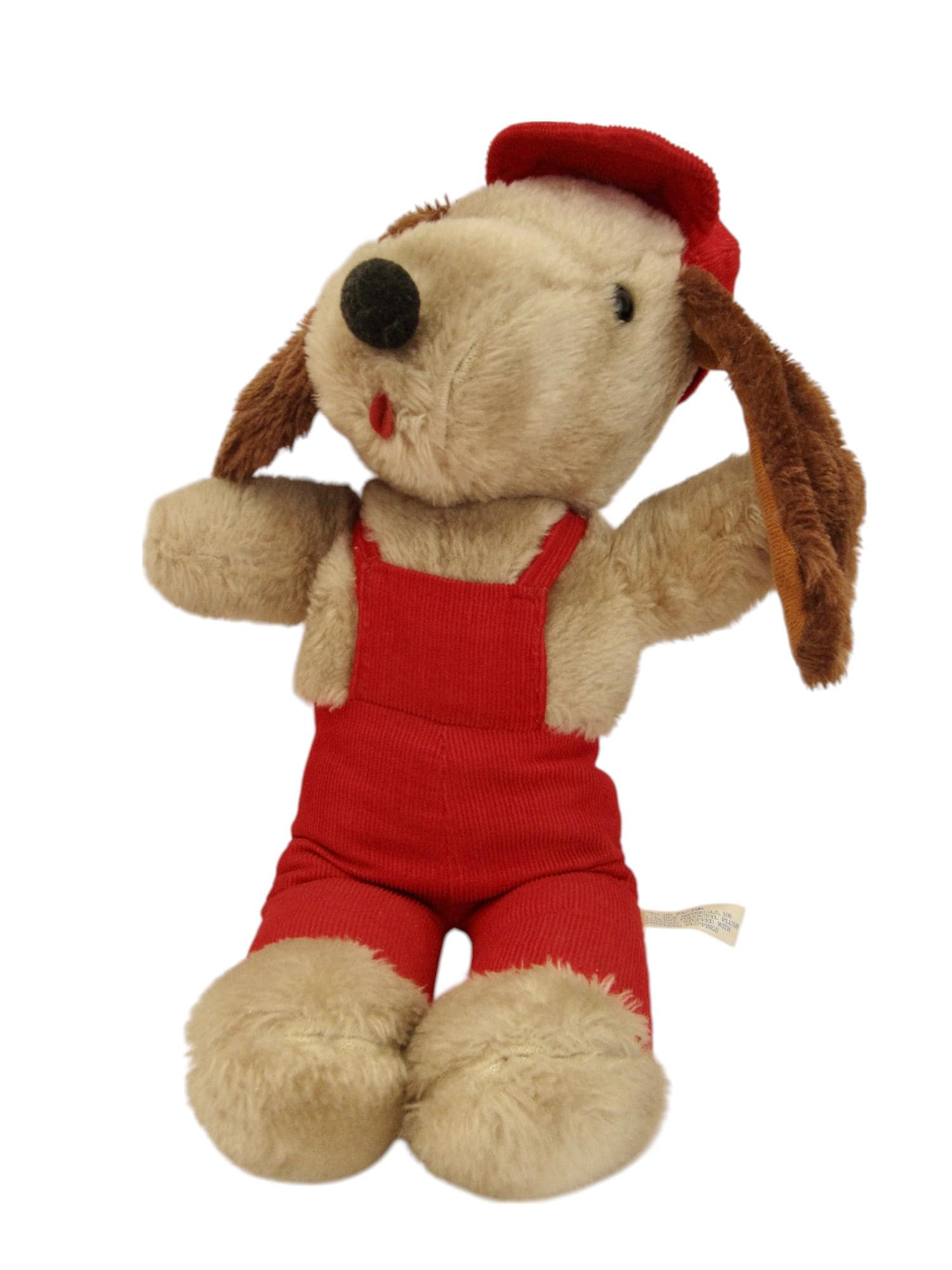 Vintage 80s Interpur Plush Dog Red Corduroy Overalls & Cap Stuffed