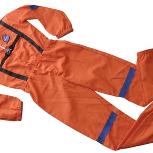 Astronaut Orange Costume Youth Size L Halloween Flight Suit USA Flag NASA Unisex